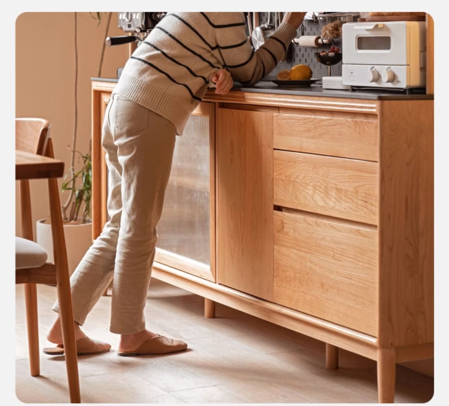Cherry, Oak Solid Wood Rock Board Dining Cabinet Integrated High