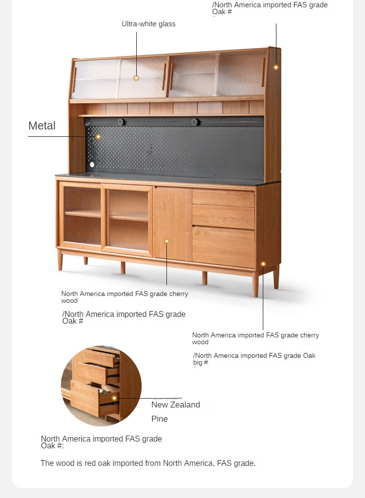 Cherry, Oak Solid Wood Rock Board Dining Cabinet Integrated High