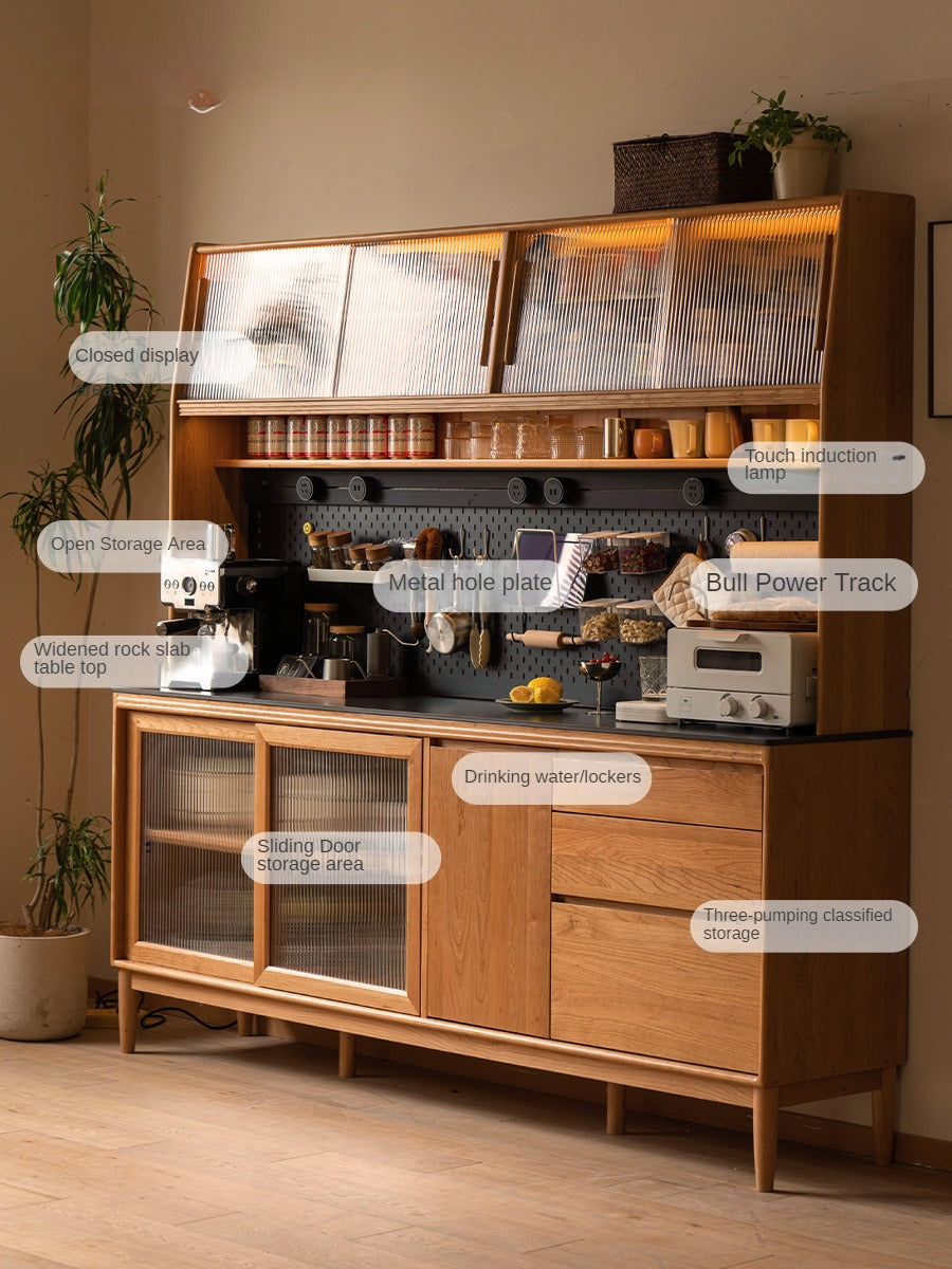 Cherry, Oak Solid Wood Rock Board Dining Cabinet Integrated High