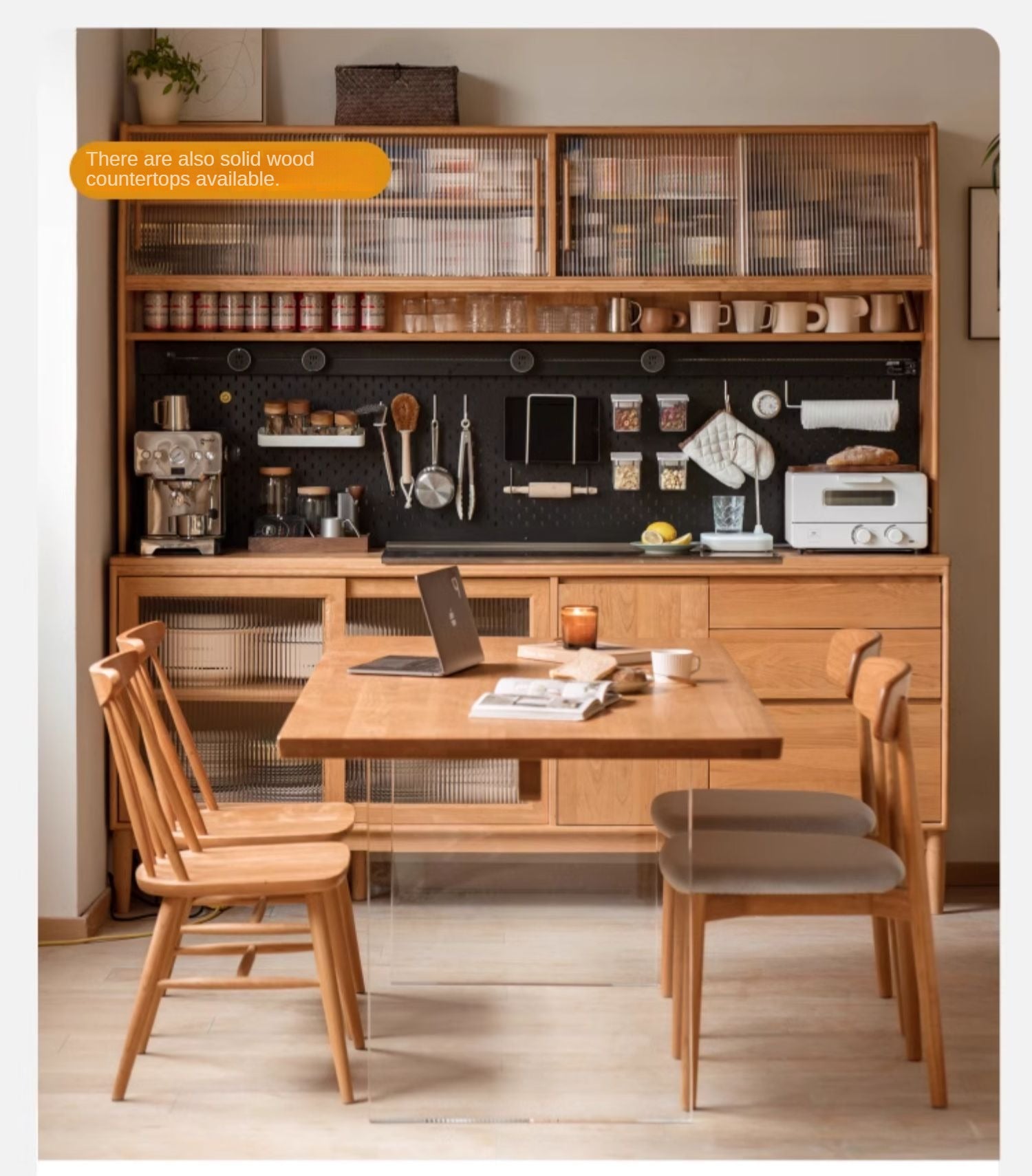 Cherry, Oak Solid Wood Rock Board Dining Cabinet Integrated High
