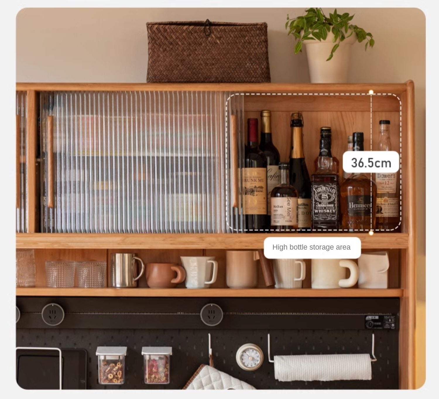 Cherry, Oak Solid Wood Rock Board Dining Cabinet Integrated High