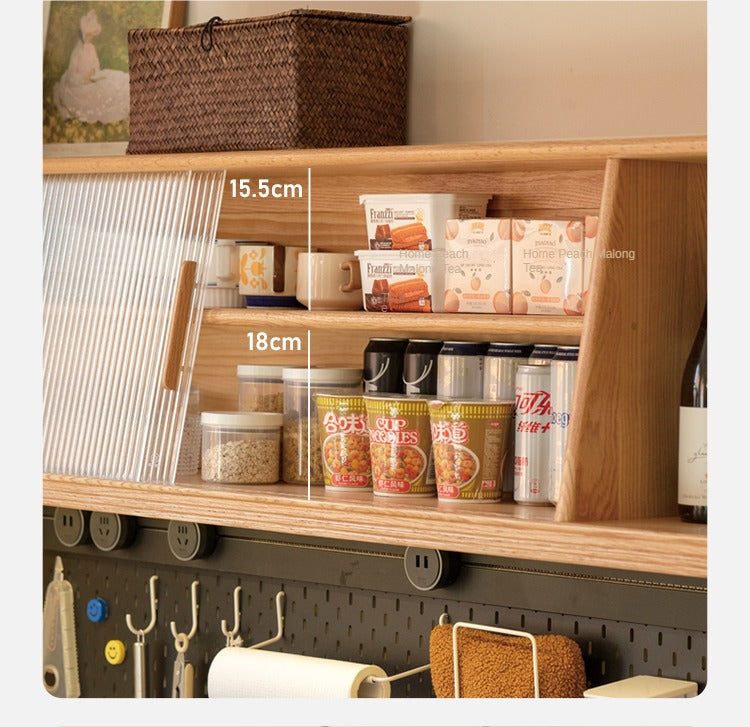 Oak Solid Wood Ultra-thin Multi-function Dining Sideboard Integrated