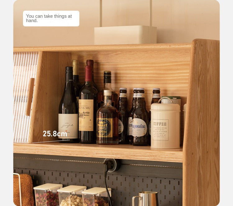 Oak Solid Wood Ultra-thin Multi-function Dining Sideboard Integrated