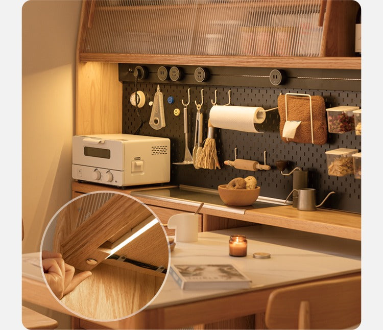 Oak Solid Wood Ultra-thin Multi-function Dining Sideboard Integrated