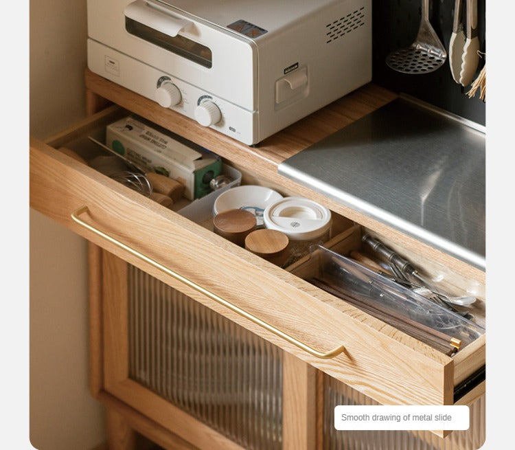 Oak Solid Wood Ultra-thin Multi-function Dining Sideboard Integrated