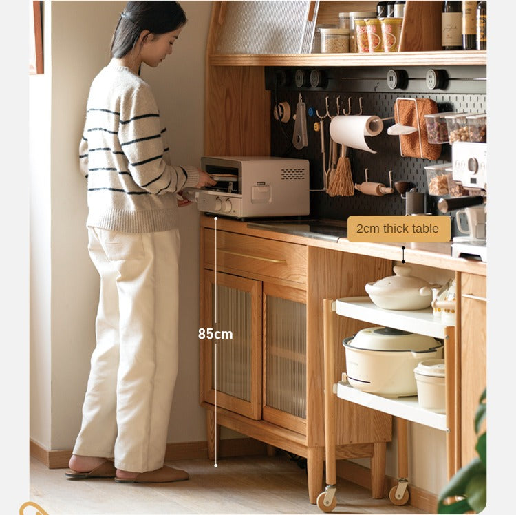 Oak Solid Wood Ultra-thin Multi-function Dining Sideboard Integrated