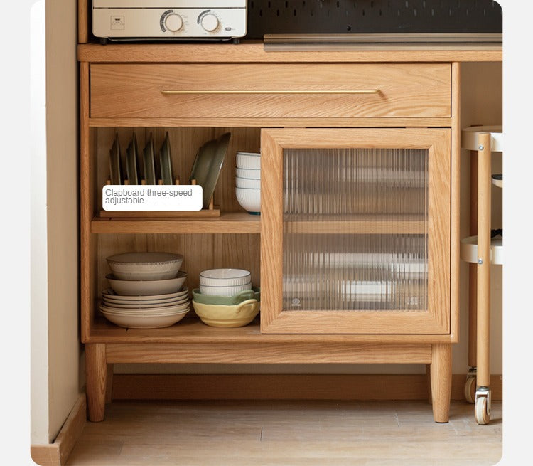 Oak Solid Wood Ultra-thin Multi-function Dining Sideboard Integrated