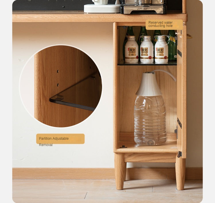 Oak Solid Wood Ultra-thin Multi-function Dining Sideboard Integrated