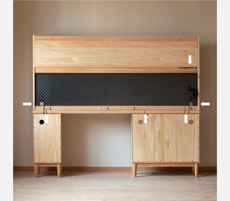 Oak Solid Wood Ultra-thin Multi-function Dining Sideboard Integrated