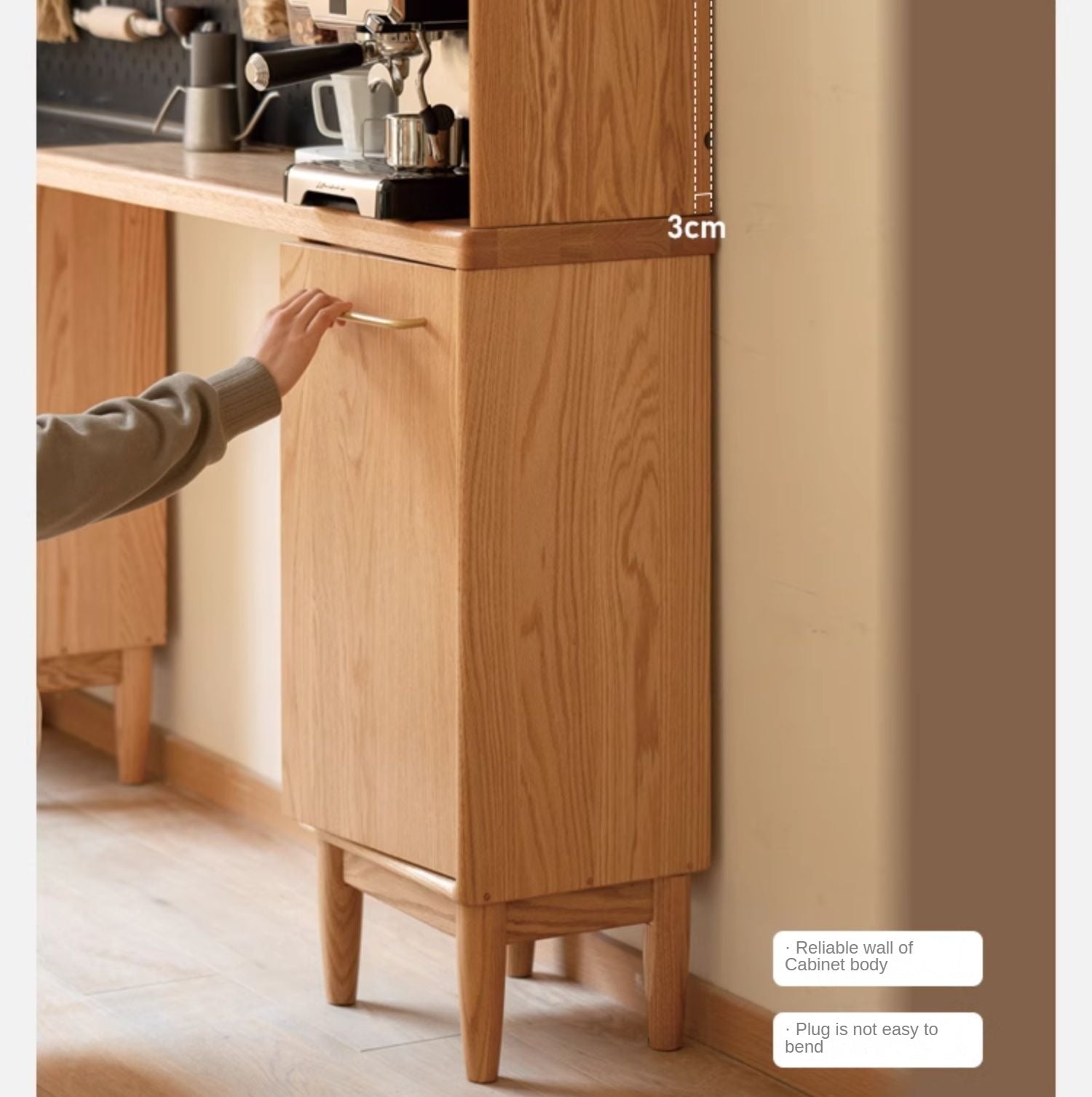 Oak Solid Wood Ultra-thin Multi-function Dining Sideboard Integrated