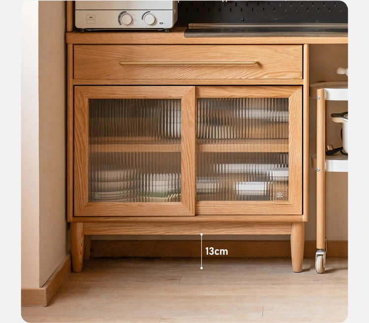 Oak Solid Wood Ultra-thin Multi-function Dining Sideboard Integrated