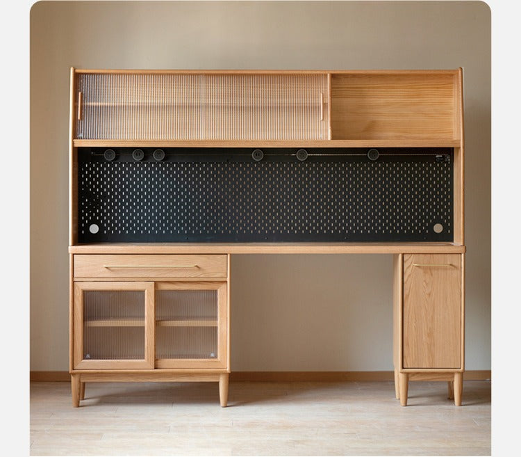 Oak Solid Wood Ultra-thin Multi-function Dining Sideboard Integrated