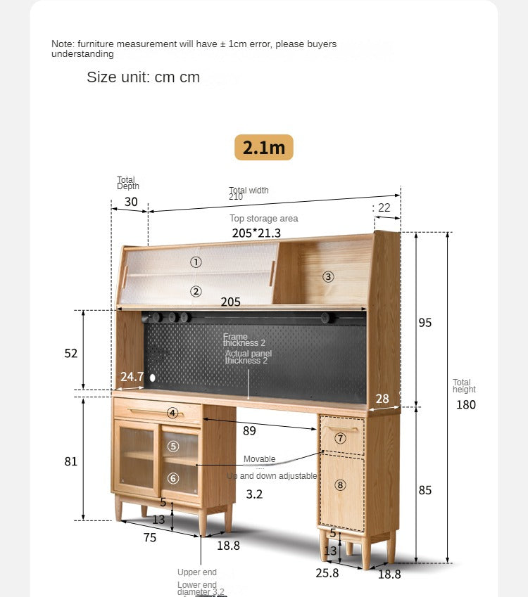 Oak Solid Wood Ultra-thin Multi-function Dining Sideboard Integrated