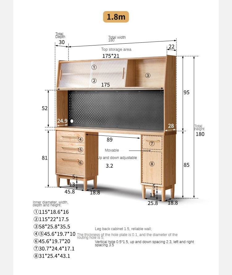 Oak Solid Wood Ultra-thin Multi-function Dining Sideboard Integrated