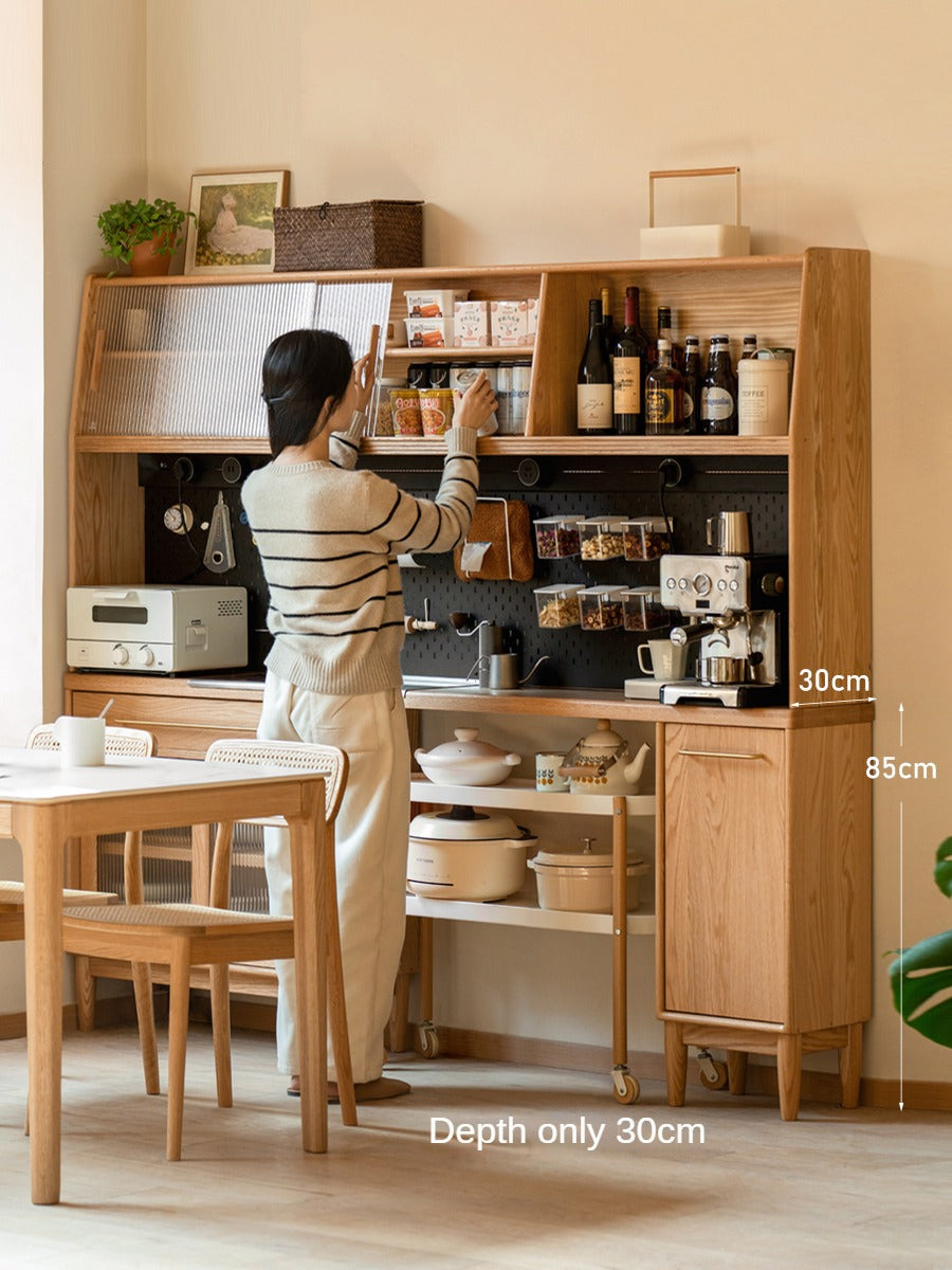 Oak Solid Wood Ultra-thin Multi-function Dining Sideboard Integrated