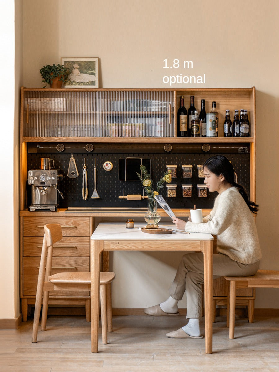 Oak Solid Wood Ultra-thin Multi-function Dining Sideboard Integrated