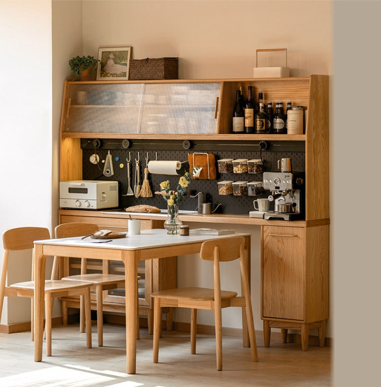 Oak Solid Wood Ultra-thin Multi-function Dining Sideboard Integrated