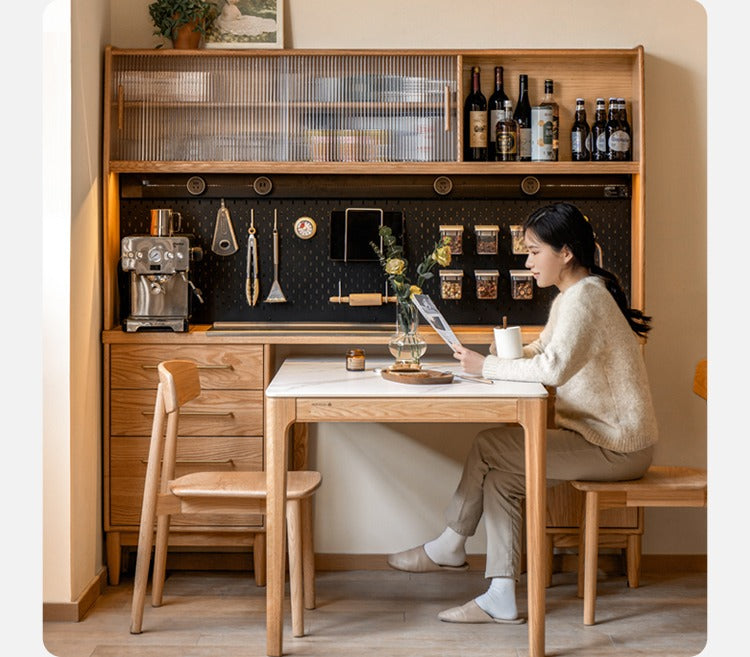 Oak Solid Wood Ultra-thin Multi-function Dining Sideboard Integrated