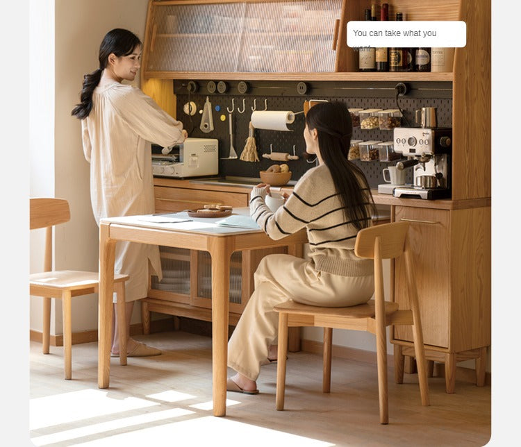 Oak Solid Wood Ultra-thin Multi-function Dining Sideboard Integrated
