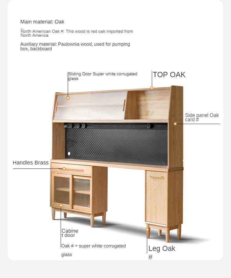 Oak Solid Wood Ultra-thin Multi-function Dining Sideboard Integrated