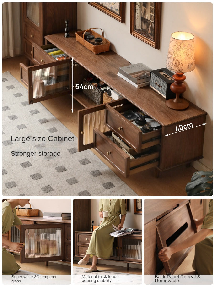 Black Walnut, Sandalwood Solid Wood American Retro Locker TV Cabinet.