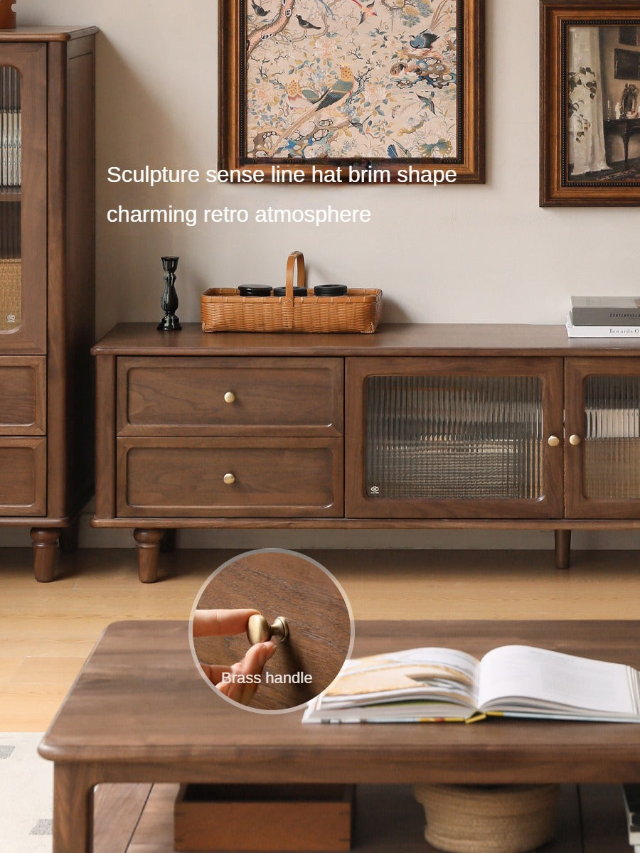 Black Walnut Solid Wood American Retro Locker TV Cabinet.