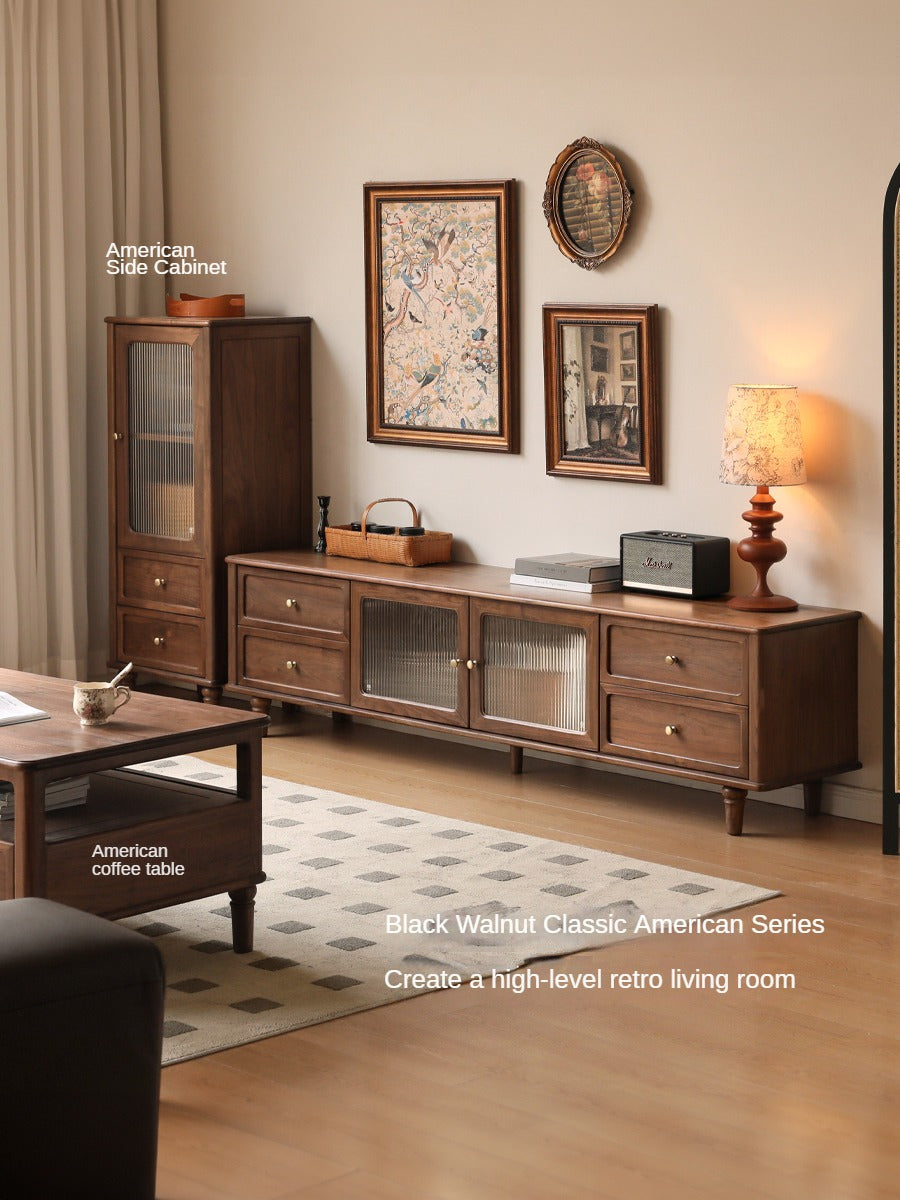 Black Walnut Solid Wood American Retro Locker TV Cabinet.