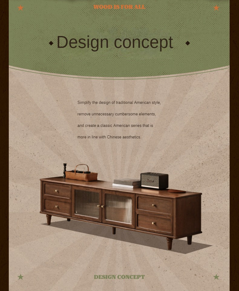 Black Walnut Solid Wood American Retro Locker TV Cabinet.