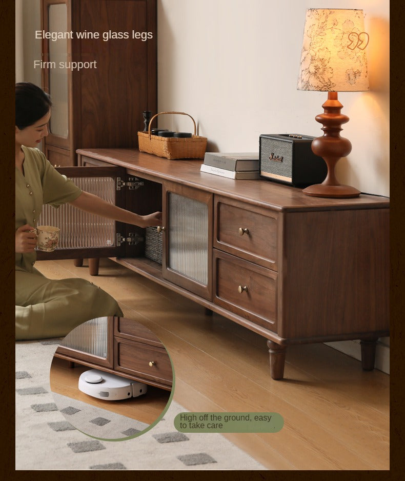 Black Walnut Solid Wood American Retro Locker TV Cabinet.