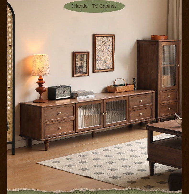 Black Walnut Solid Wood American Retro Locker TV Cabinet.
