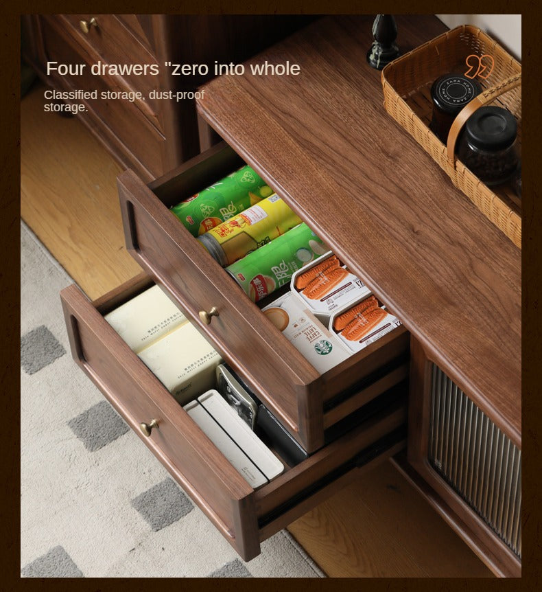 Black Walnut Solid Wood American Retro Locker TV Cabinet.