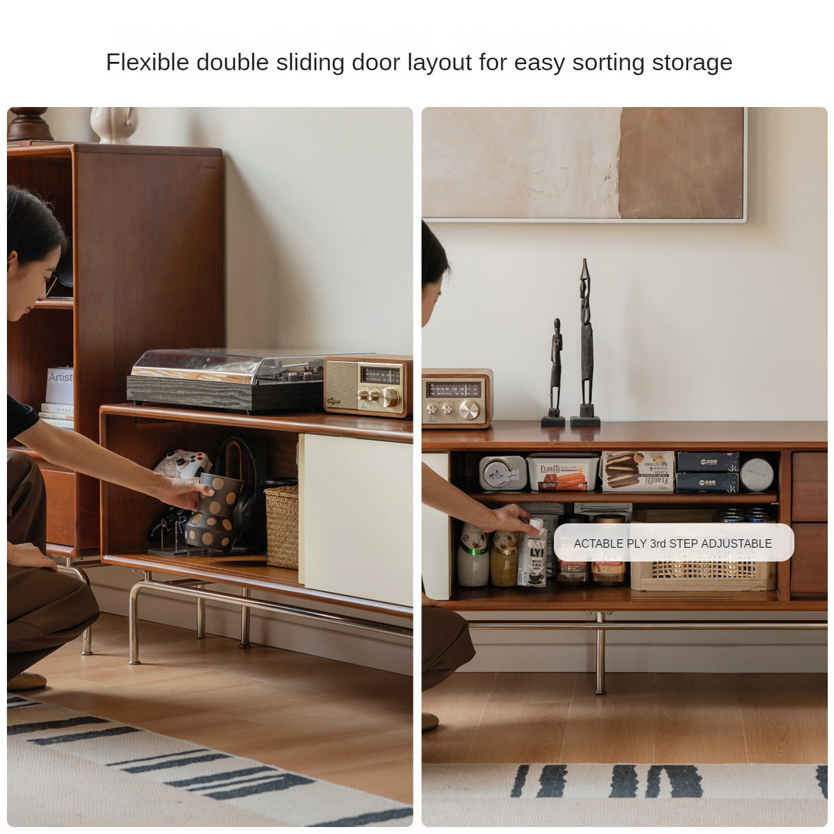 Poplar Solid Wood Large Capacity Floor TV Cabinet