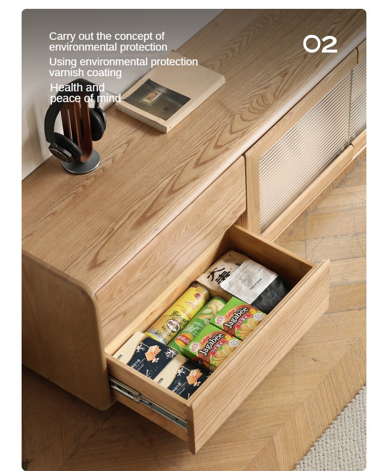 Ash Solid Wood High Floor Storage TV Cabinet.