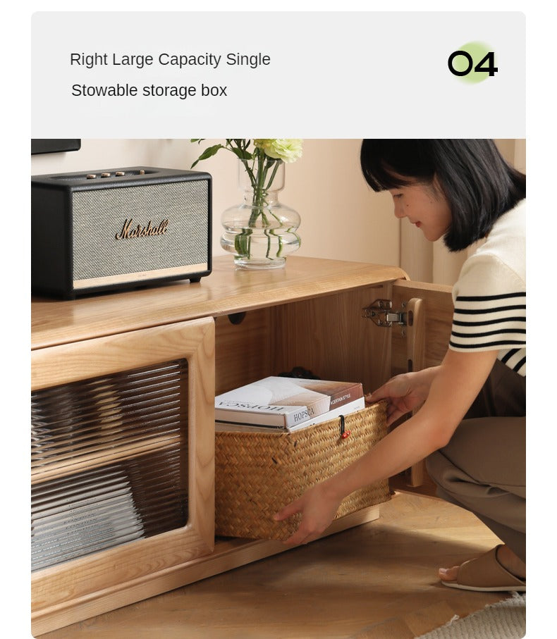 Ash Solid Wood High Floor Storage TV Cabinet.