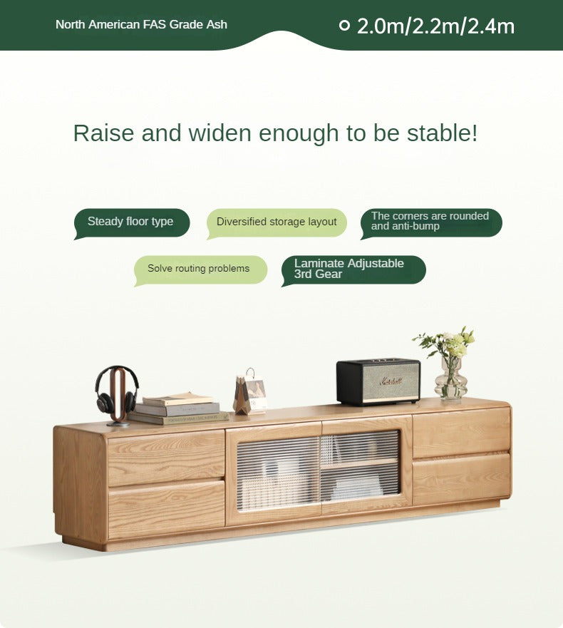 Ash Solid Wood High Floor Storage TV Cabinet.