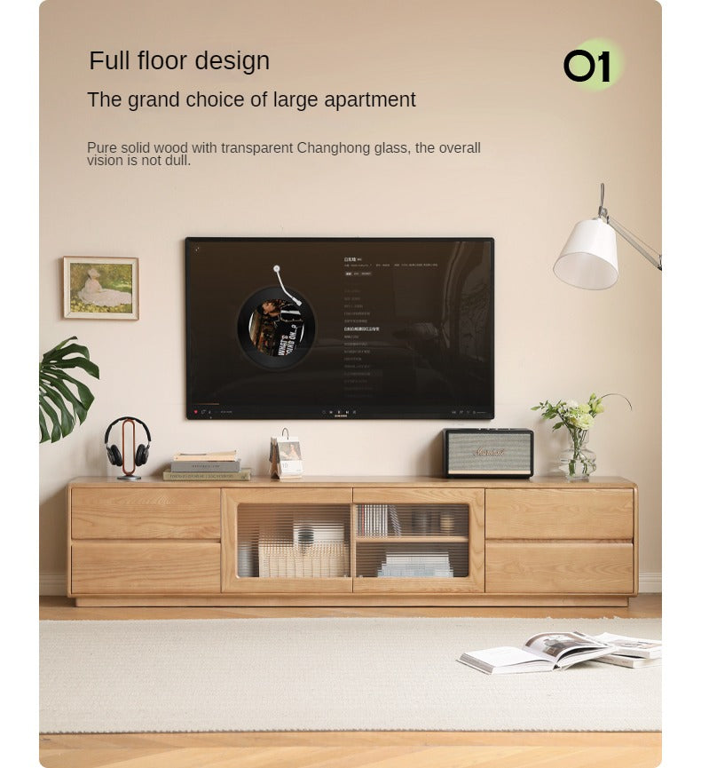 Ash Solid Wood High Floor Storage TV Cabinet.