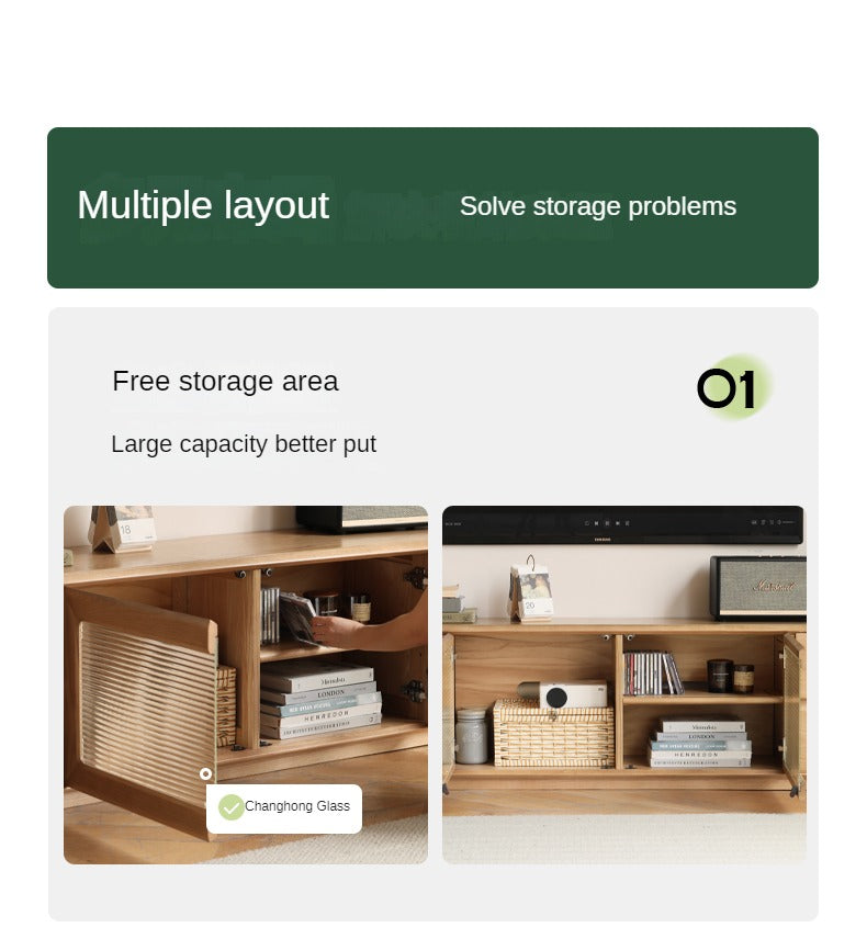 Ash Solid Wood High Floor Storage TV Cabinet.