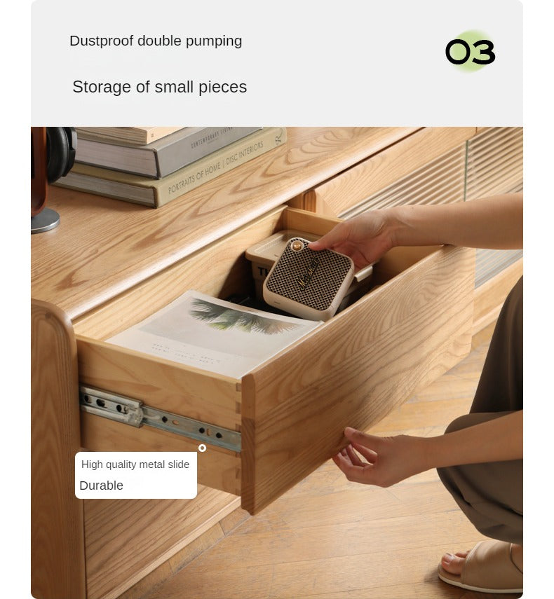 Ash Solid Wood High Floor Storage TV Cabinet.