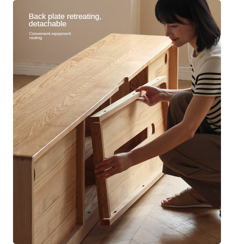 Ash Solid Wood High Floor Storage TV Cabinet.