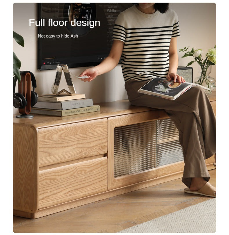 Ash Solid Wood High Floor Storage TV Cabinet.