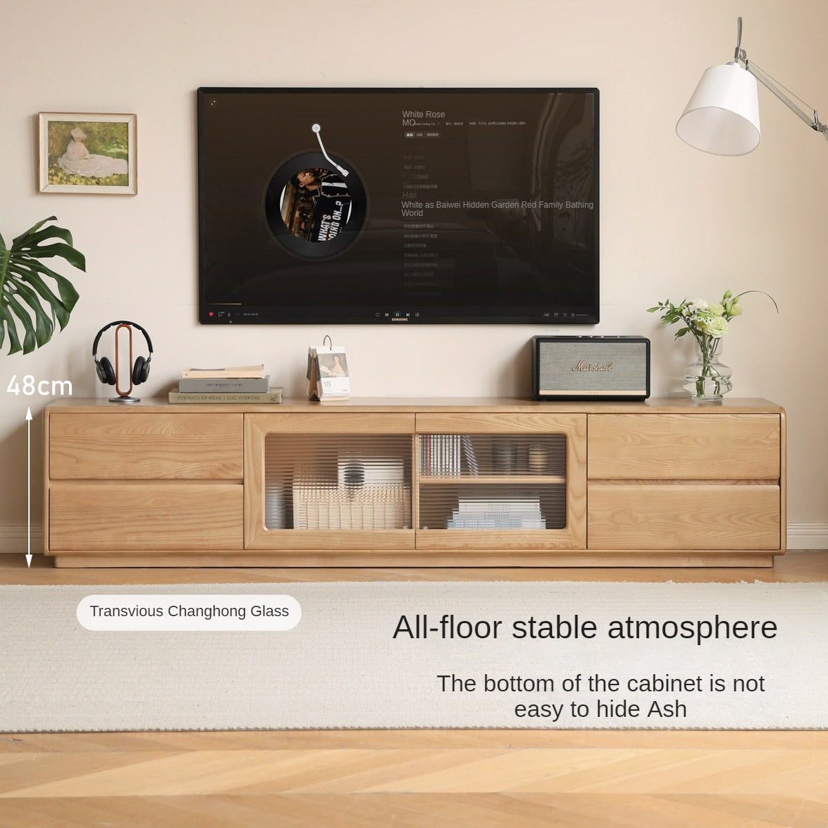 Ash Solid Wood High Floor Storage TV Cabinet.