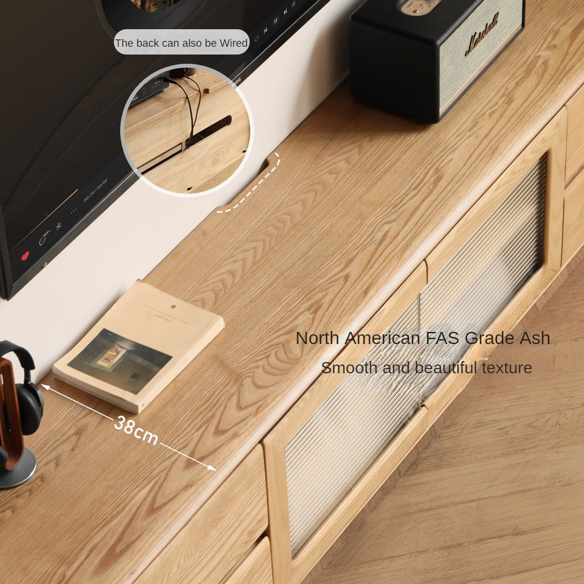 Ash Solid Wood High Floor Storage TV Cabinet.