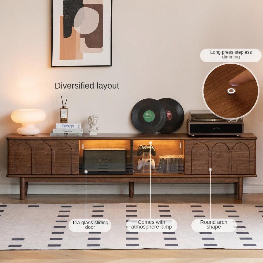 Black Walnut Solid Wood Retro Large Capacity TV Cabinet.