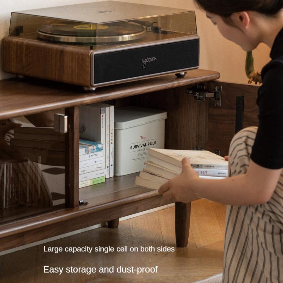 Black Walnut Solid Wood Retro Large Capacity TV Cabinet.