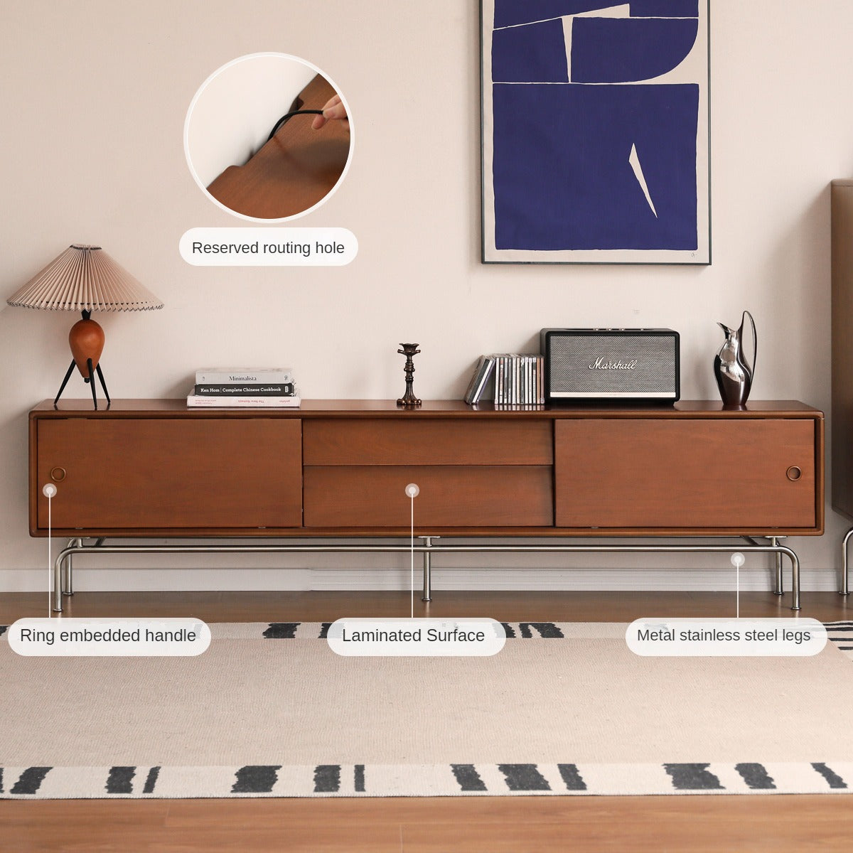 Poplar Solid Wood Retro Floor TV Cabinet.