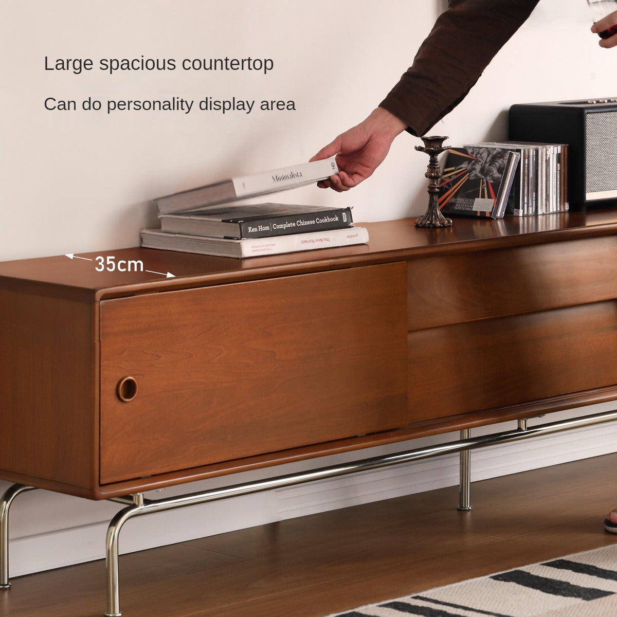 Poplar Solid Wood Retro Floor TV Cabinet.