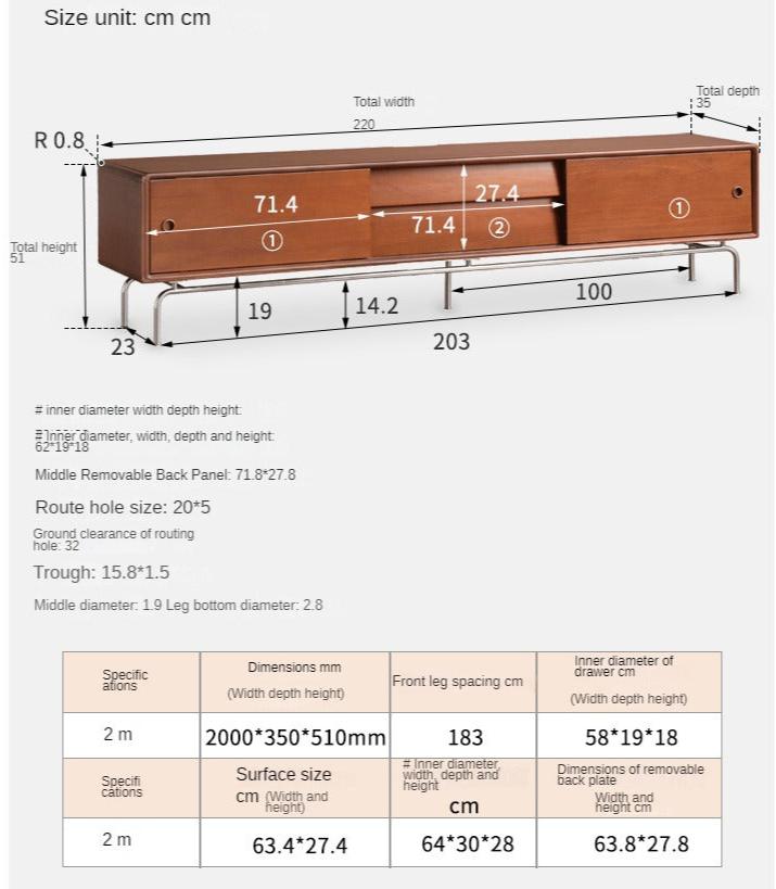 Poplar Solid Wood Retro Floor TV Cabinet.