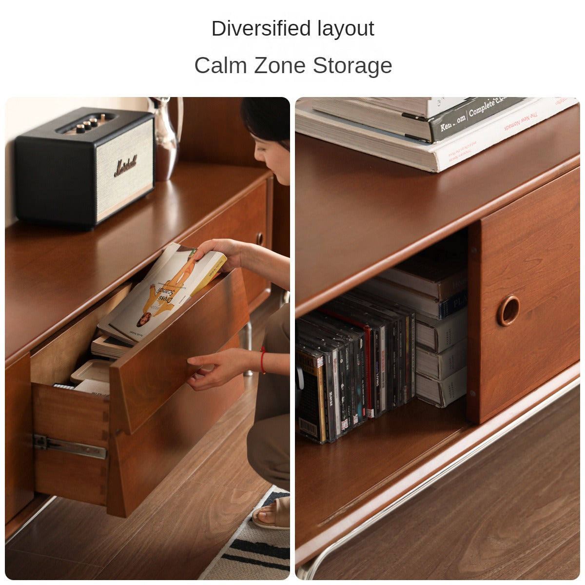 Poplar Solid Wood Retro Floor TV Cabinet.