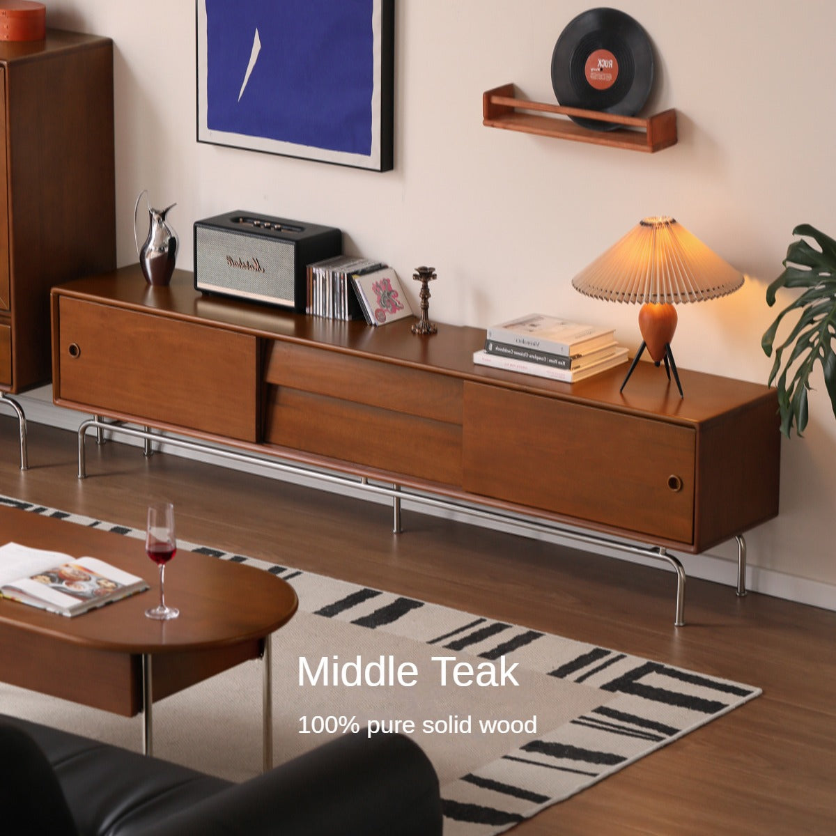 Poplar Solid Wood Retro Floor TV Cabinet.