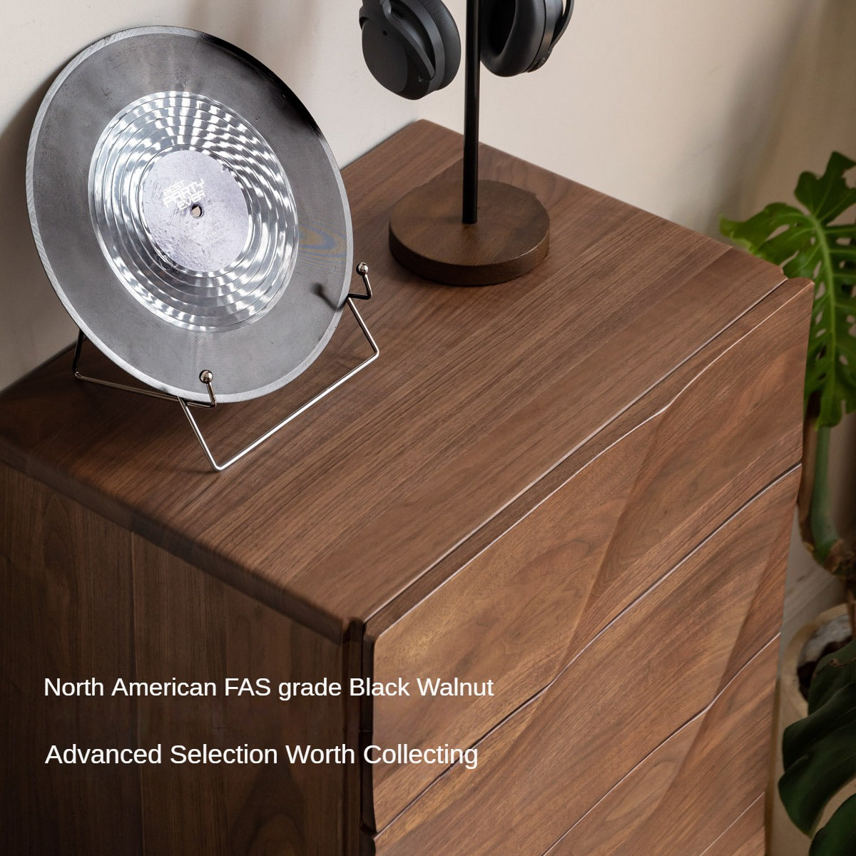 Black Walnut Solid Wood Wave Side Cabinet
